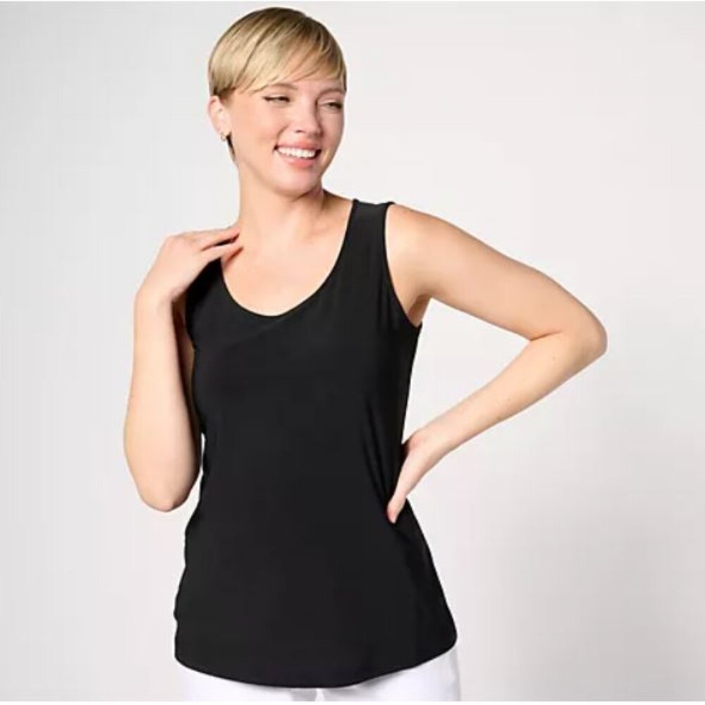 Attitudes by Renee Como Jersey Scoopneck Tank-Black - 2X